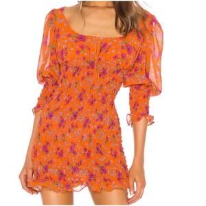 For Love & Lemons Peony Mini Dress in Tangerine Orange Floral Size: Large
